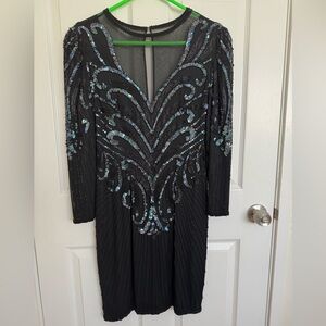 Lord & Taylor vintage silk black beaded & sequin cocktail dress. Size 4.